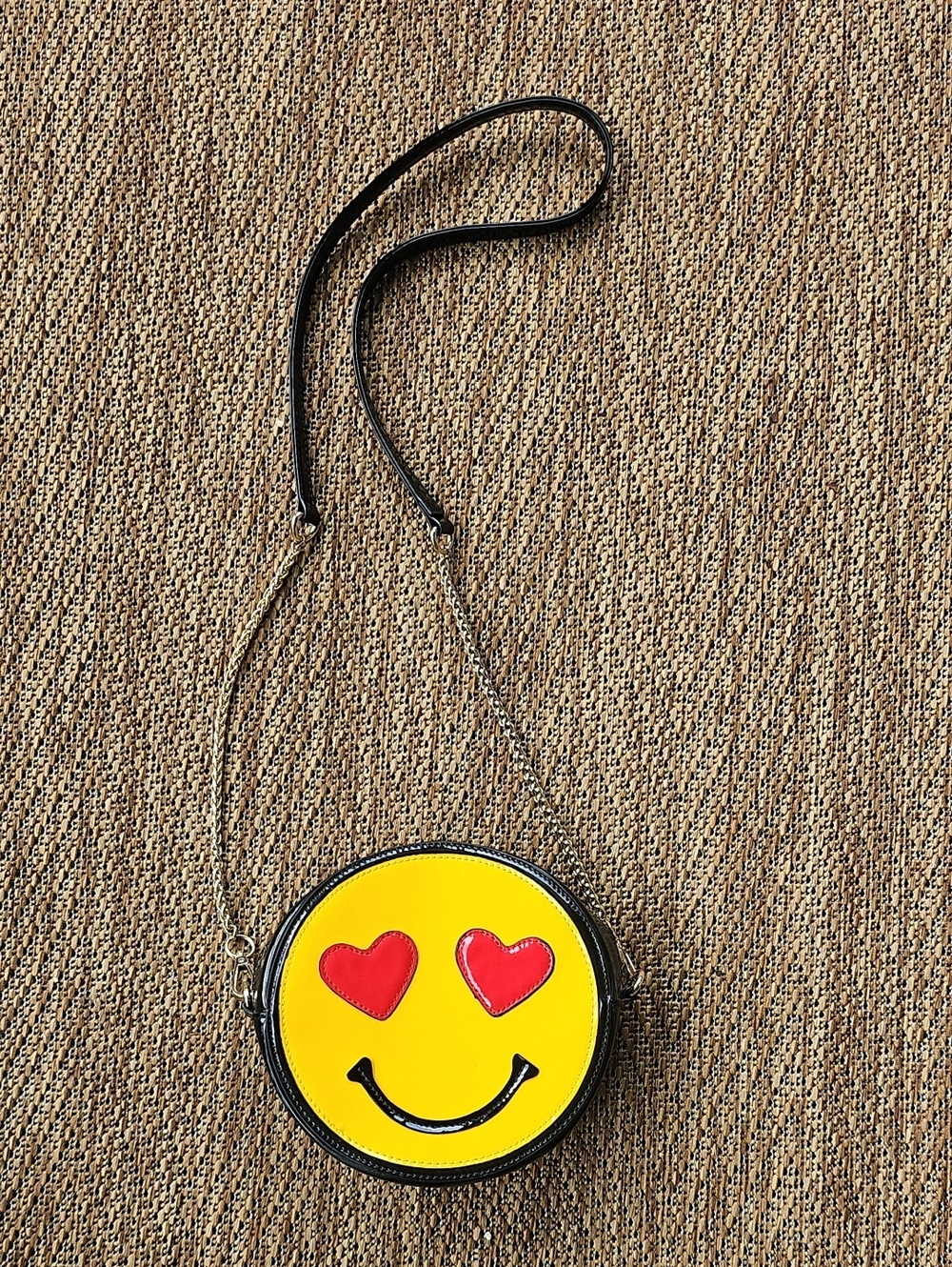 Nila Anthony Yellow Smiley Crossbody Bag with Red Heart Eyes